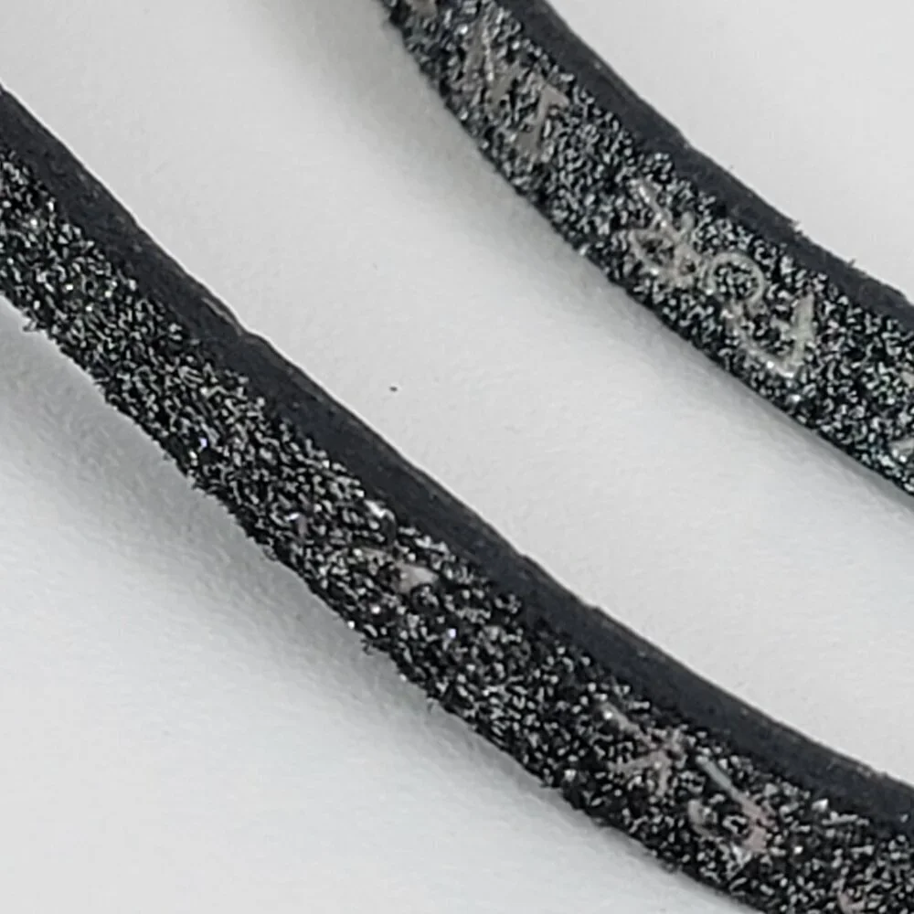 Good Works Black Glitter Leather Strap Wrap Bracelet 35 In Buckle Clasp